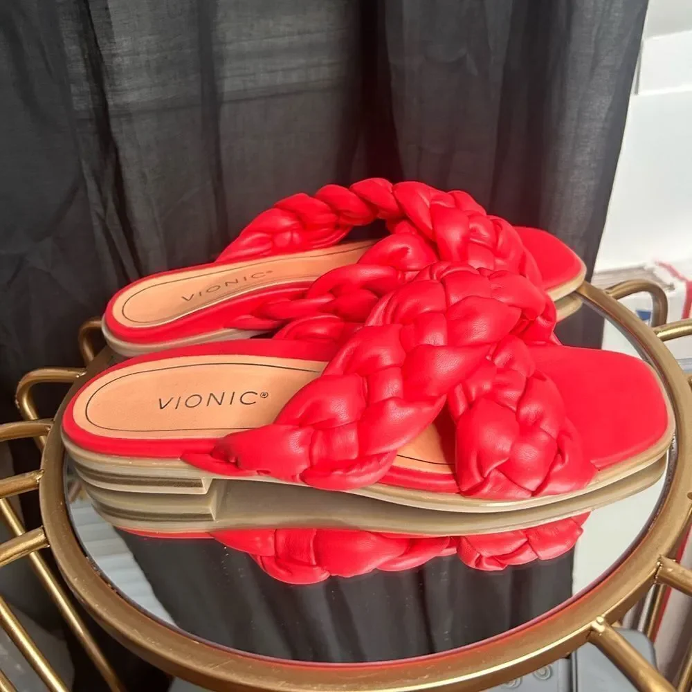 Vionic Braided Cross Strap Slides Kalina NEW